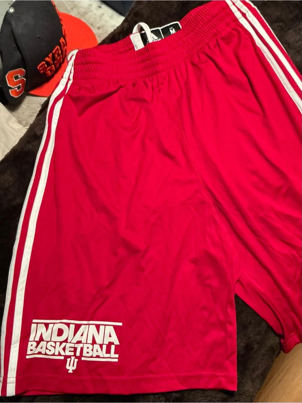 adidas Red Men's Athletic Basketball Shorts with White Side Stripes